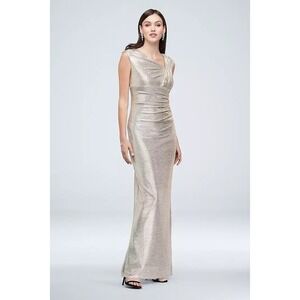 Marina‎ Metallic Gold Silver Gown Womens 18 Asymmetrical NWT Formal Evening